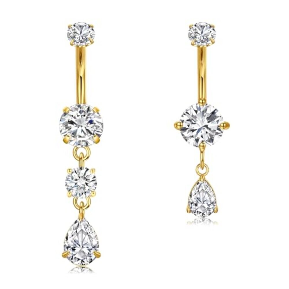 Belly Button Ring Clear CZ Dangle Belly Button Piercing Belly Rings Dangle Belly